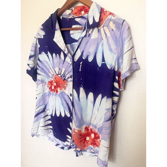 Jams World Lazy Daisy Hawaiian Rayon Floral Shirt Women's Sz Medium USA - Picture 2 of 9